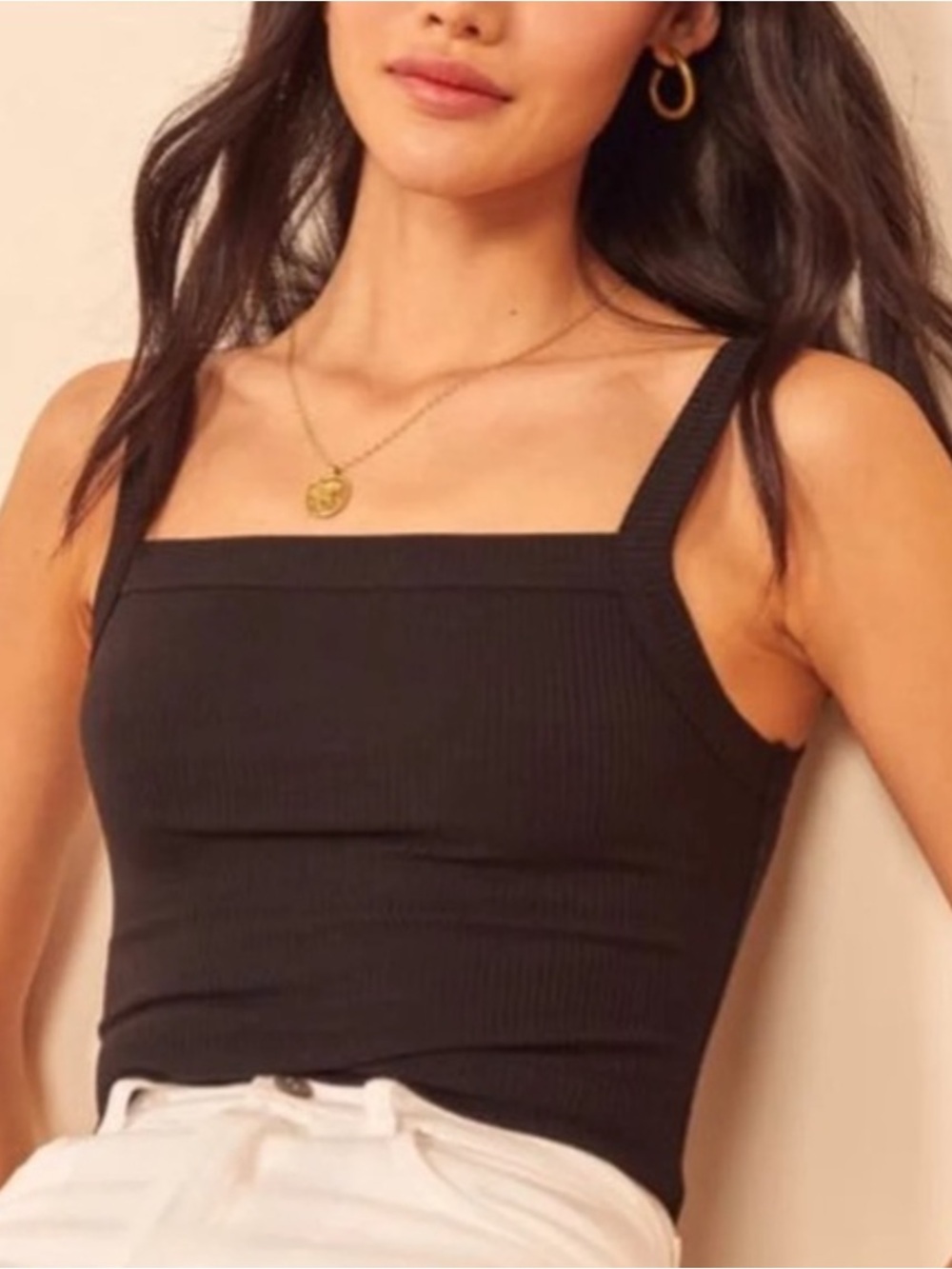 Reformation Black Ribbed Criss Cross Cropped Tank Top
